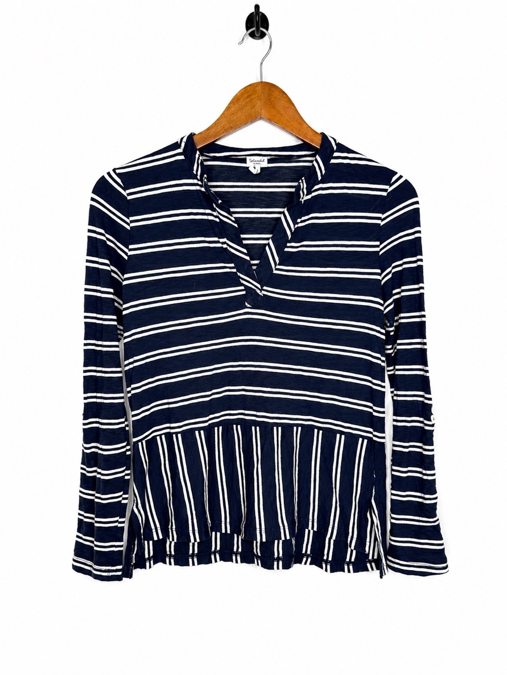Splendid Womenโs XS Navy White Striped Supima Cotton Modal Long Sleeve Top